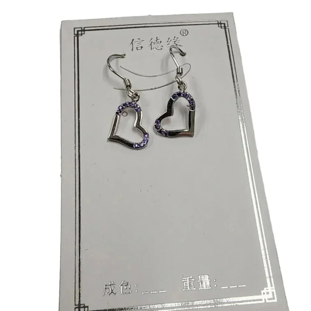 Sterling Silver Cubic Zirconia Open Heart Dangle Drop Hook Earrings